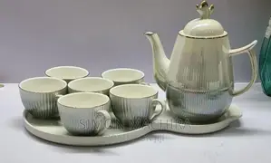 Ceramic Kettle Tray and 6 Cups