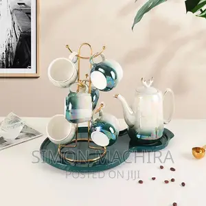 Ceramic Kettle Tray and 6 Cups