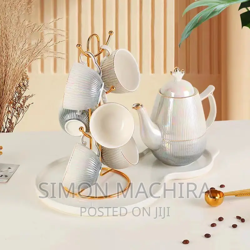Ceramic Kettle Tray and 6 Cups
