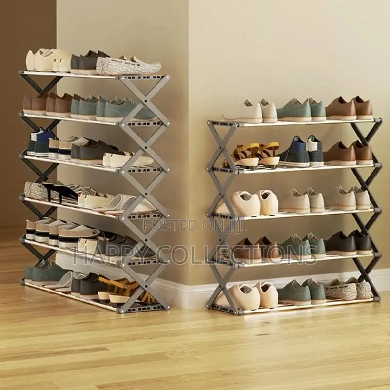 6 Layer Foldable Metallic/ Stainless Steel Shoe Rack