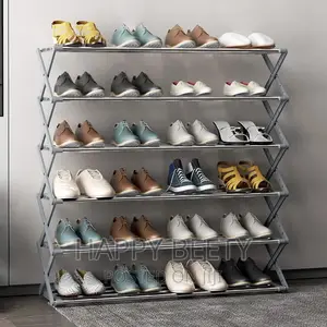 6 Layer Foldable Metallic/ Stainless Steel Shoe Rack