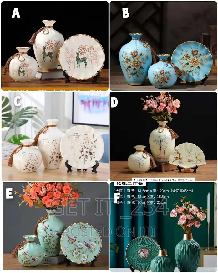 3pcs European Ceramic Flower Vase Living Room Decoration