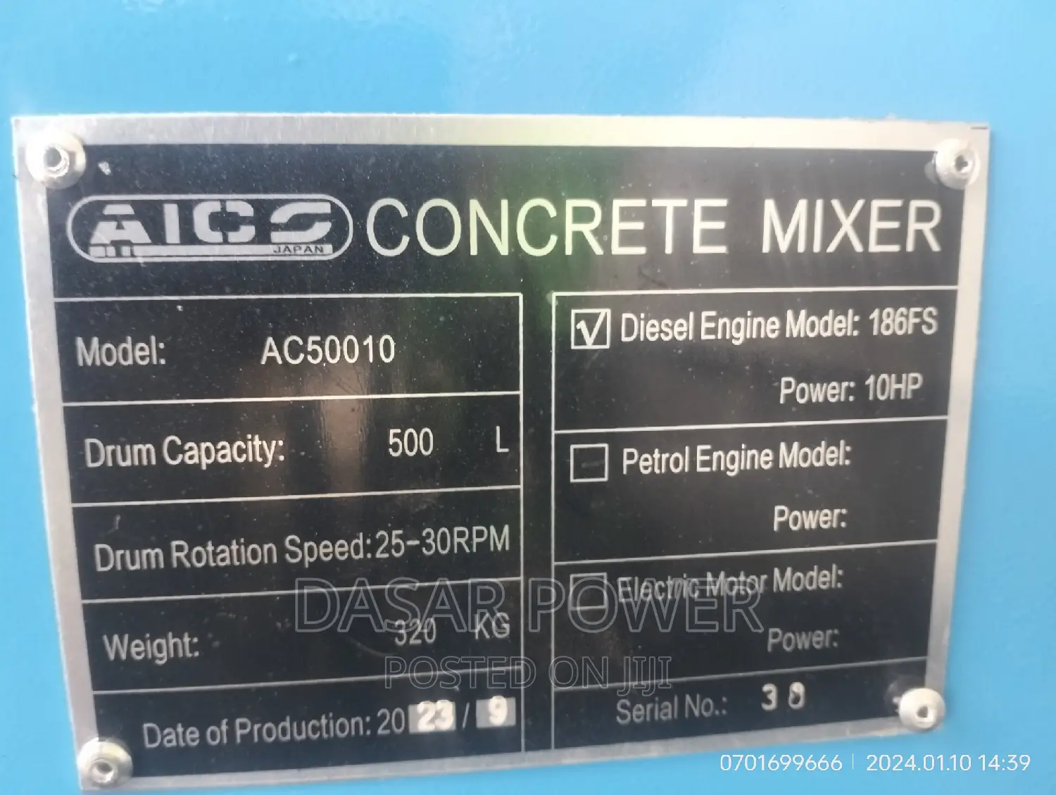 Aico 500litre Diesel Concrete Mixer