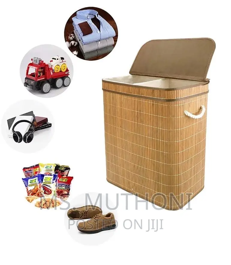 100L Bamboo Laundry Basket With Flip Lid - Large Folding Clo