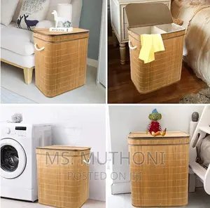 100L Bamboo Laundry Basket With Flip Lid - Large Folding Clo