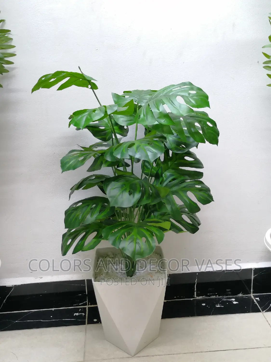 Artificial Monstera Plant With Hard Plastic Vase Pebbles