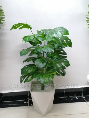 Artificial Monstera Plant With Hard Plastic Vase Pebbles