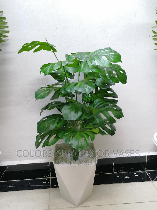 Artificial Monstera Plant With Hard Plastic Vase Pebbles