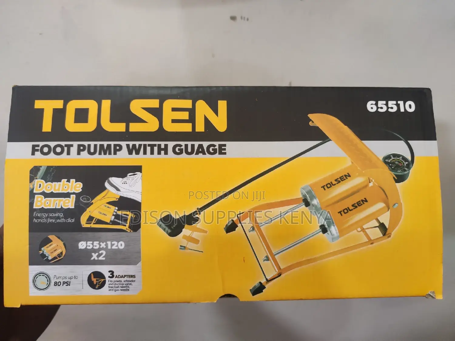 Foot Pump Tolsen Bike Pump + Gauge 80psi 2 Barrel Tire Ball Pressure