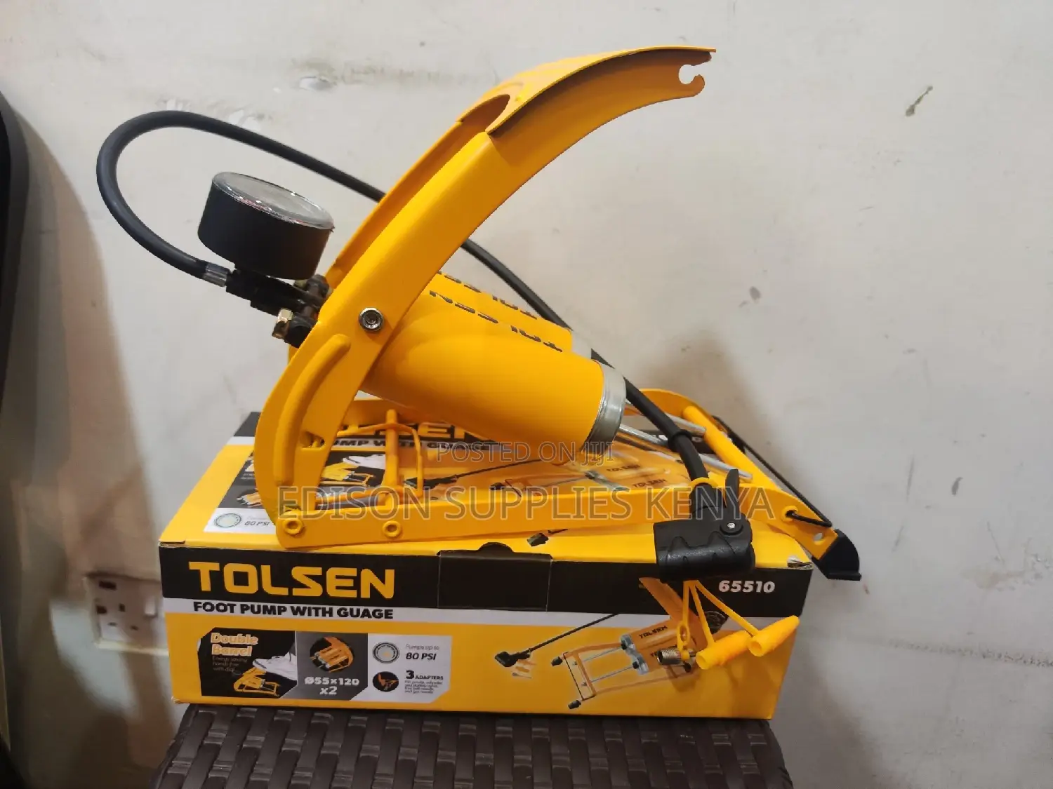 Foot Pump Tolsen Bike Pump + Gauge 80psi 2 Barrel Tire Ball Pressure