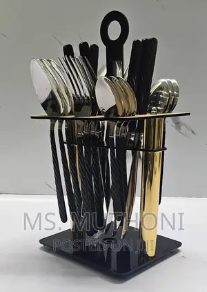 24pc Cutlery Set Gold Stand in Box