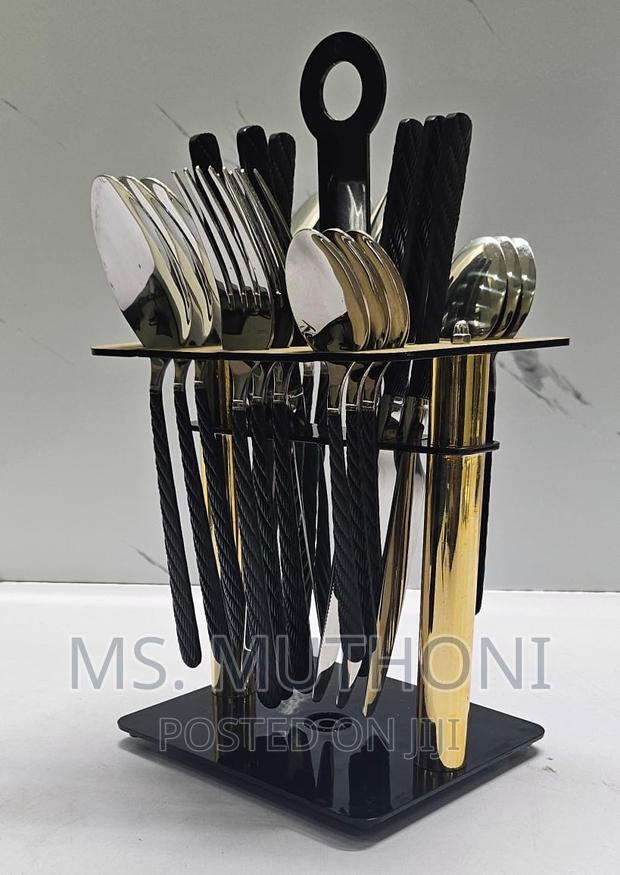 24pc Cutlery Set Gold Stand in Box - thumbnail 4