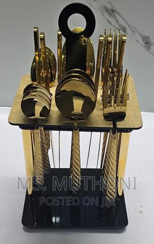 24pc Cutlery Set Gold Stand in Box - thumbnail 2