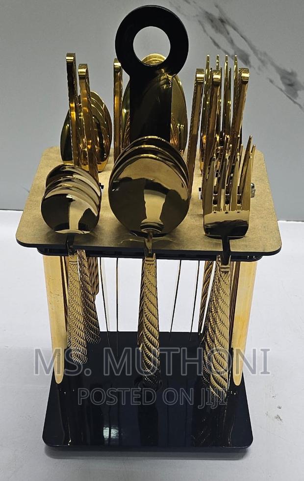 24pc Cutlery Set Gold Stand in Box - main view