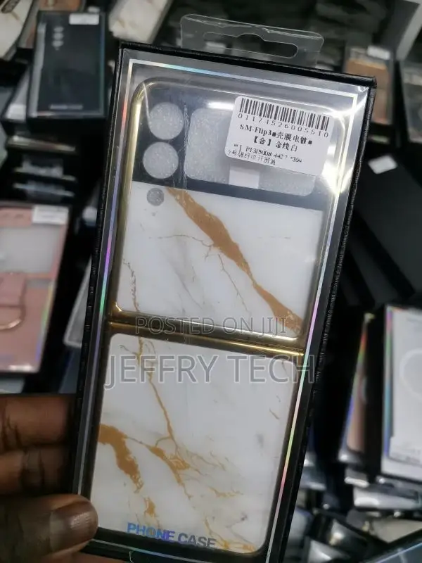 Marble Series Case for Samsung Galaxy Z Flip3 5G -White/Gold