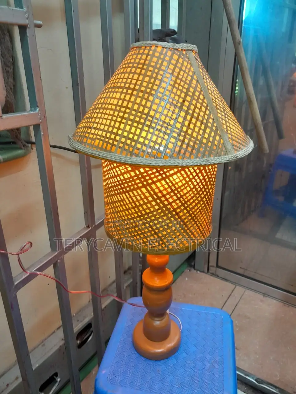 Wooden Table Lamp With African Shades