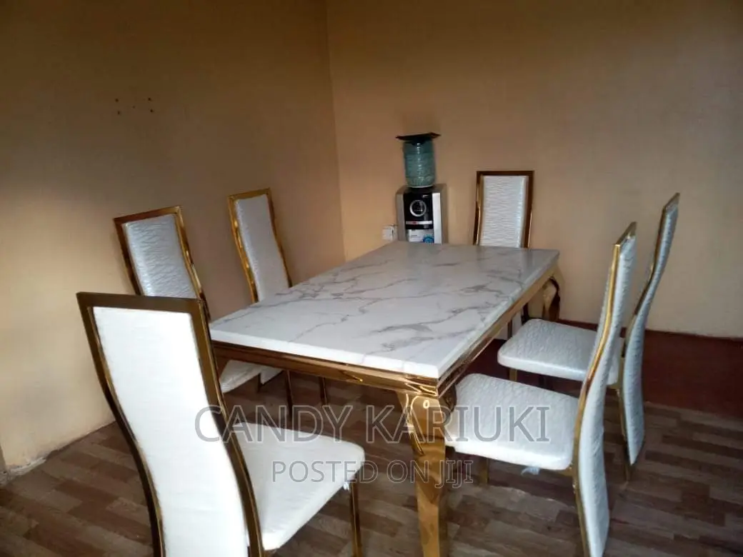Pure Marble White 6 Seater Dining Table Set