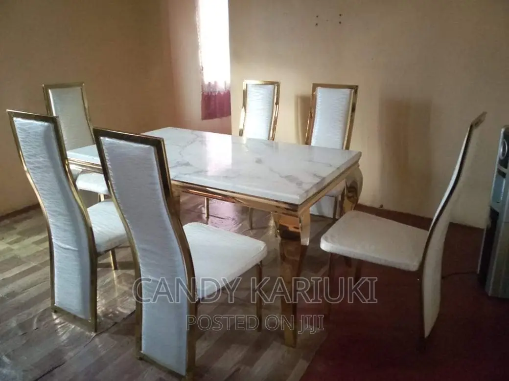Executive Pure Marble White 6 Seater Dining Table Set
