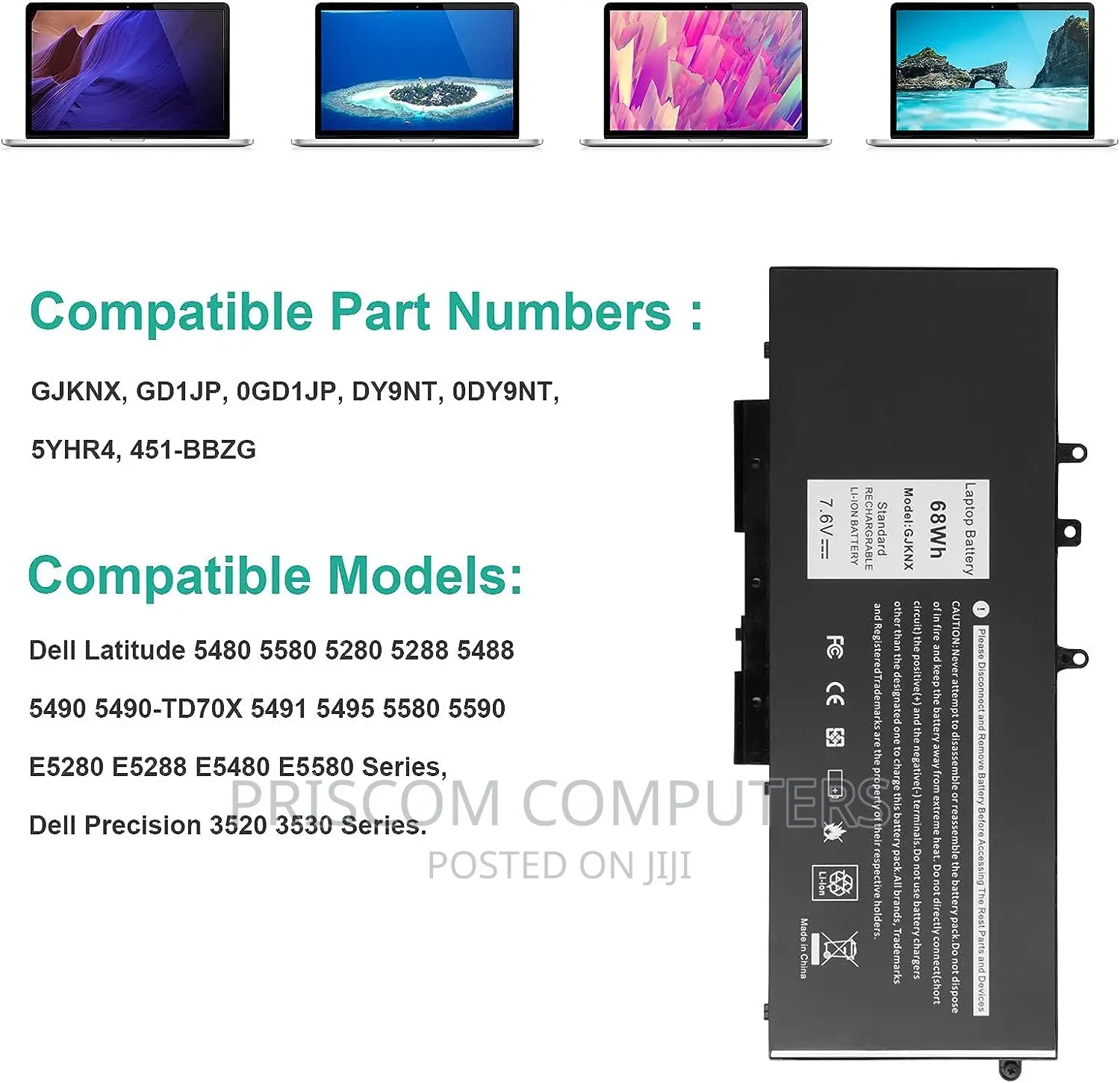 GJKNX Laptop Battery Dell Latitude E5480 E5490 E5491 E5580