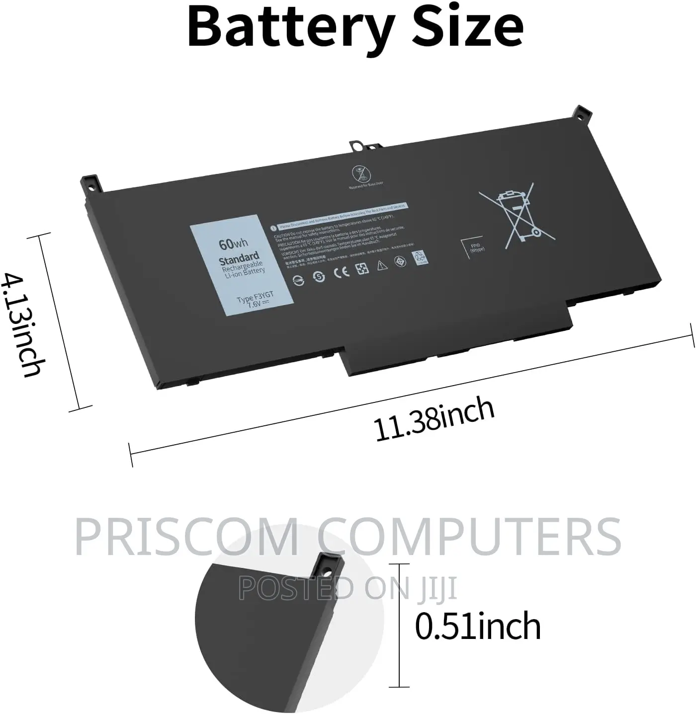 DELL Latitude 7280 7290 7380 Laptop Battery F3YGT