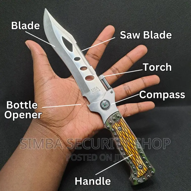 5 In 1 Fixed Blade Knife Compass Torch Bottle Opener Saw