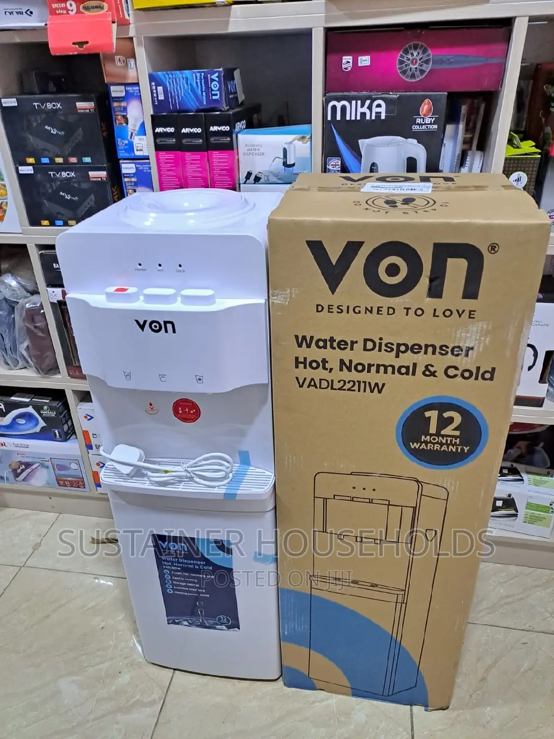 Von Water Dispenser 3 Taps Hot Cold Normal