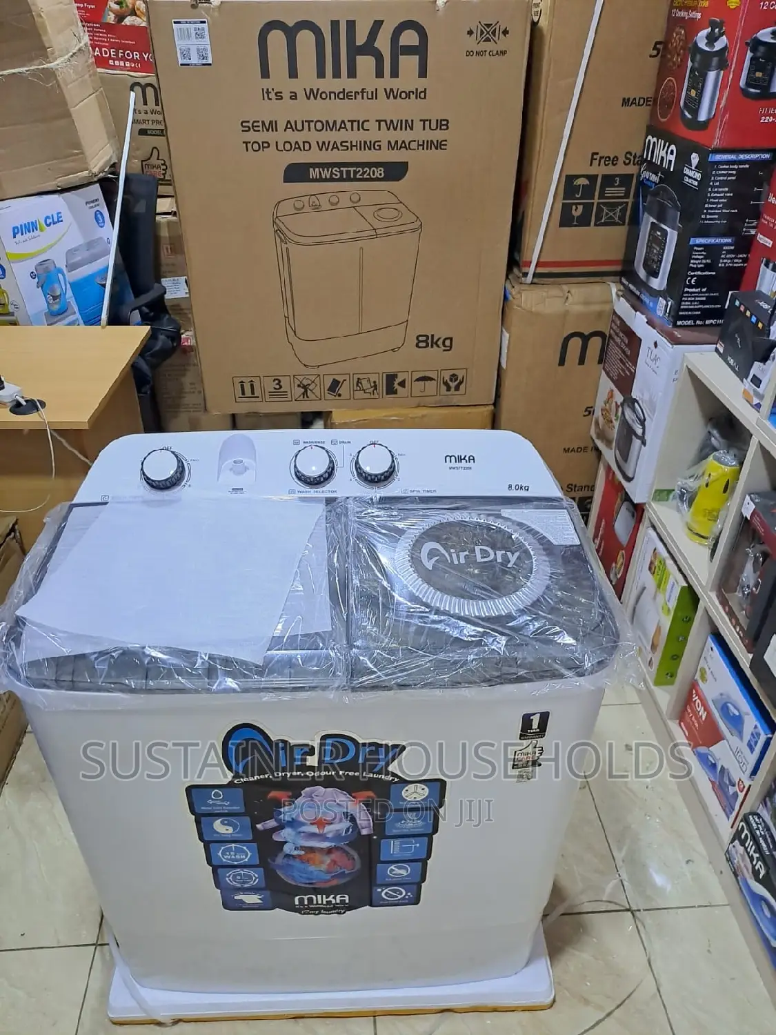 Mika 8kg Washing Machine, Automatic Twin Tub Wash Spin Dry