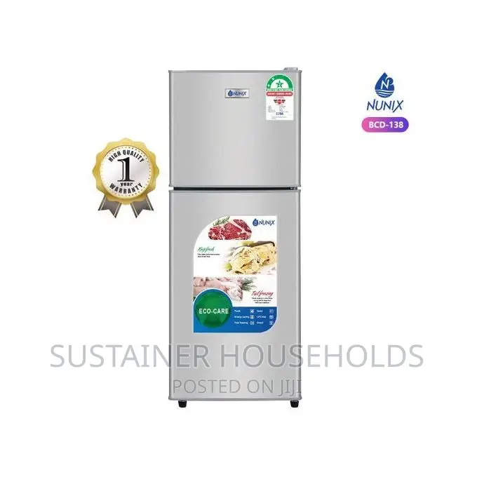 Nunix 138L Large Capacity Double Door Fridge -Silver