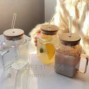 Glass Mugs With Handle,Lid Straw 
500ml