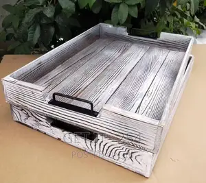 Strong Wooden Serving Tray With Metal Handle Ize: 50.8 *