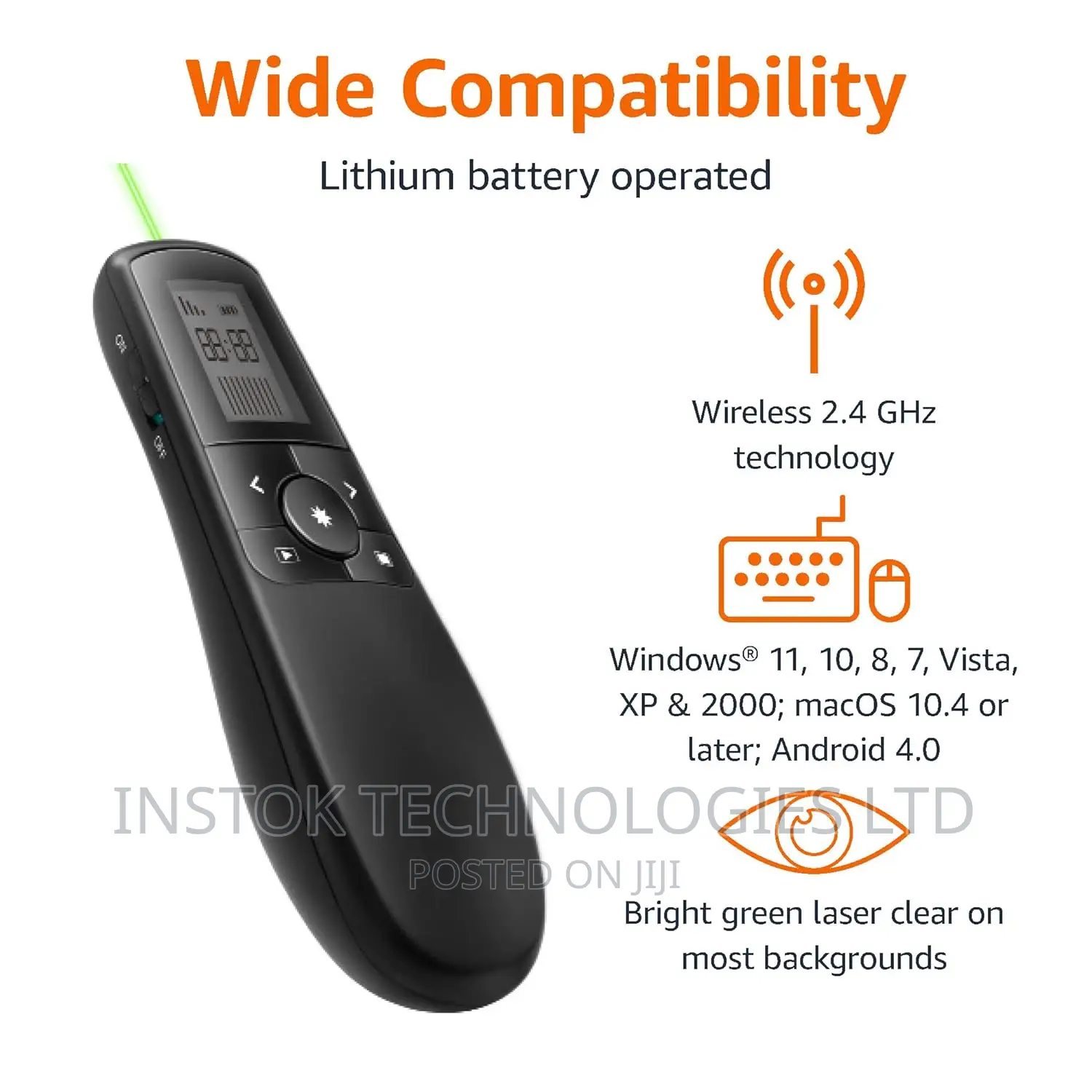 Amazon Basics Wireless Presenter, Green Laser With Timer, 2.