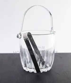 Heavy Glass Ice Bucket With Metalic Tong and Handle