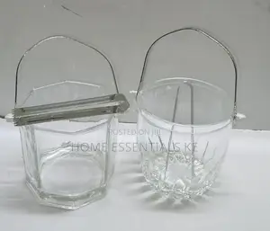Heavy Glass Ice Bucket With Metalic Tong and Handle