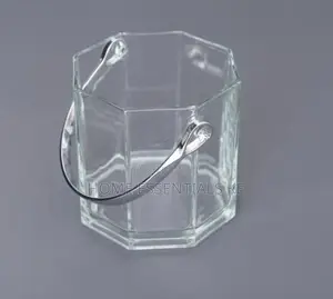 Heavy Glass Ice Bucket With Metalic Tong and Handle
