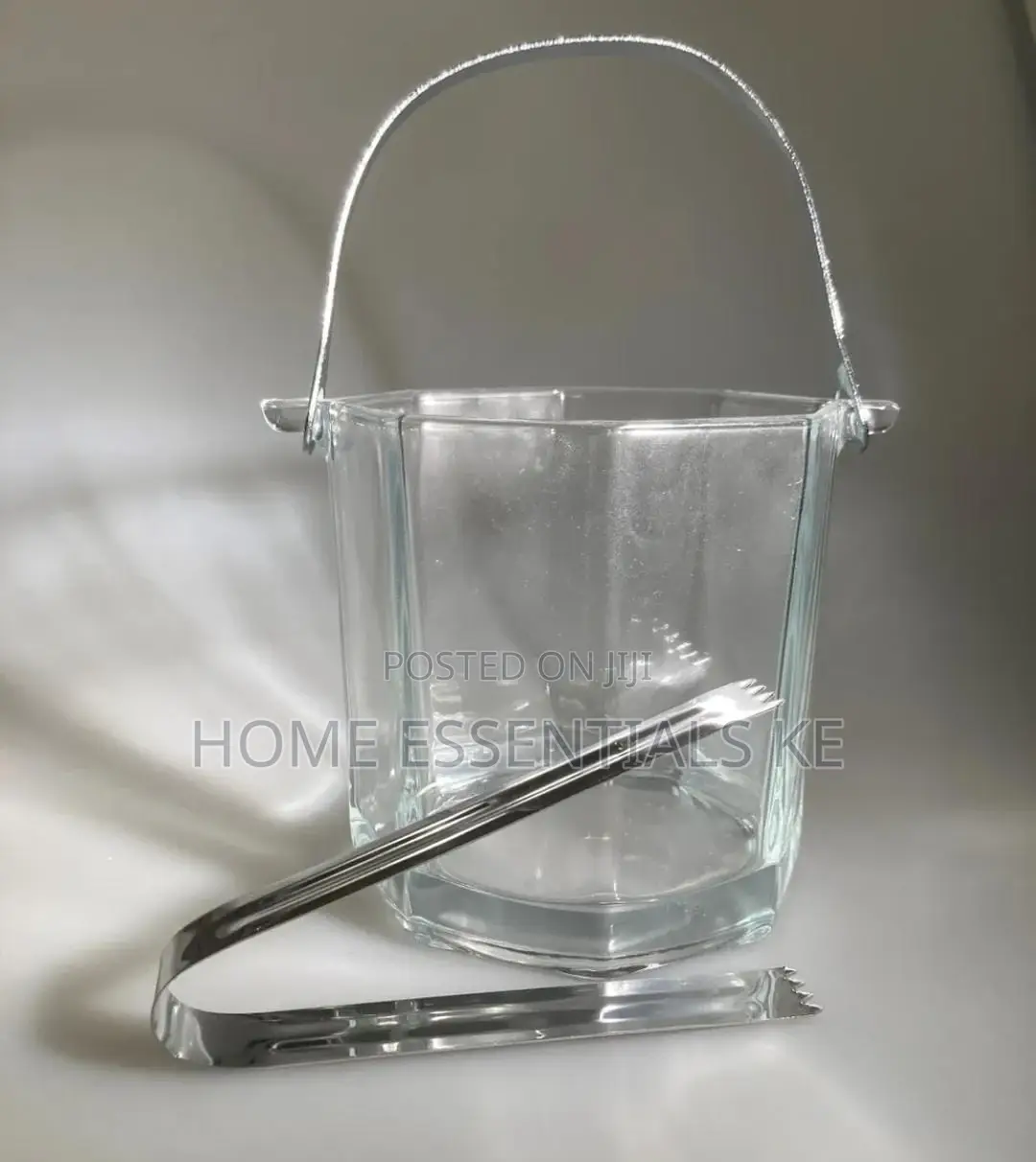 Heavy Glass Ice Bucket With Metalic Tong and Handle