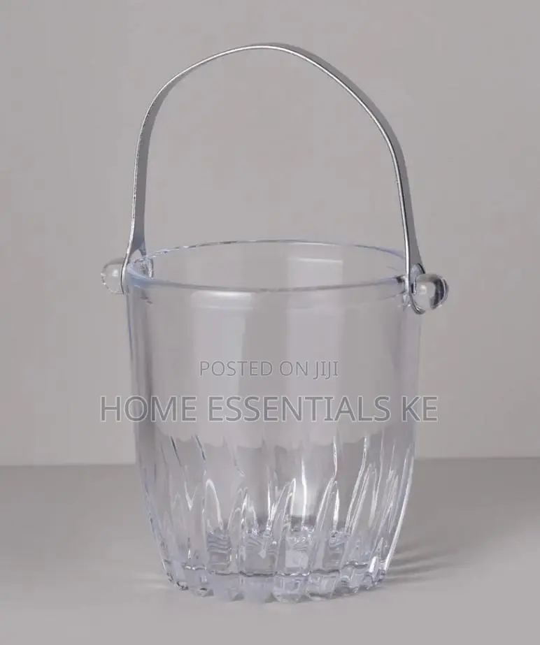 Heavy Glass Ice Bucket With Metalic Tong and Handle