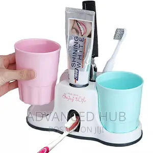 Toothbrush Holder With Toothpaste Dispenser and Cups