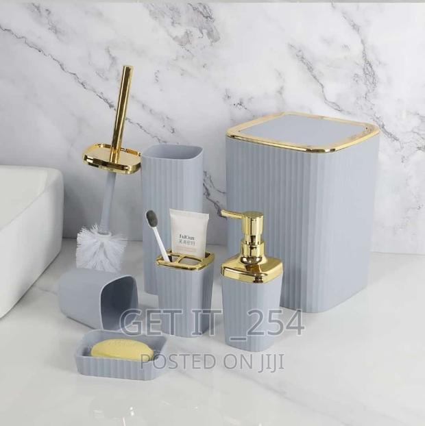 6 in 1 Bathroom Accessories Set With Gold Ring