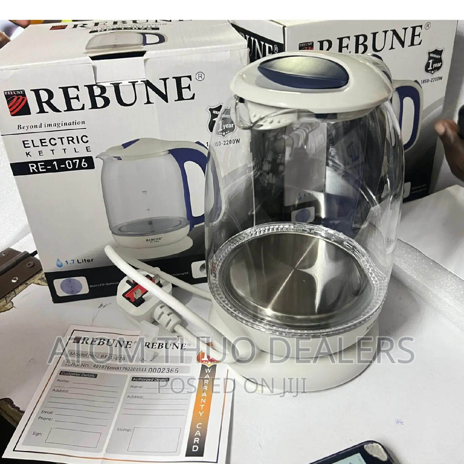 Clear Glass Rebune Kettle 1.7 LTRS 