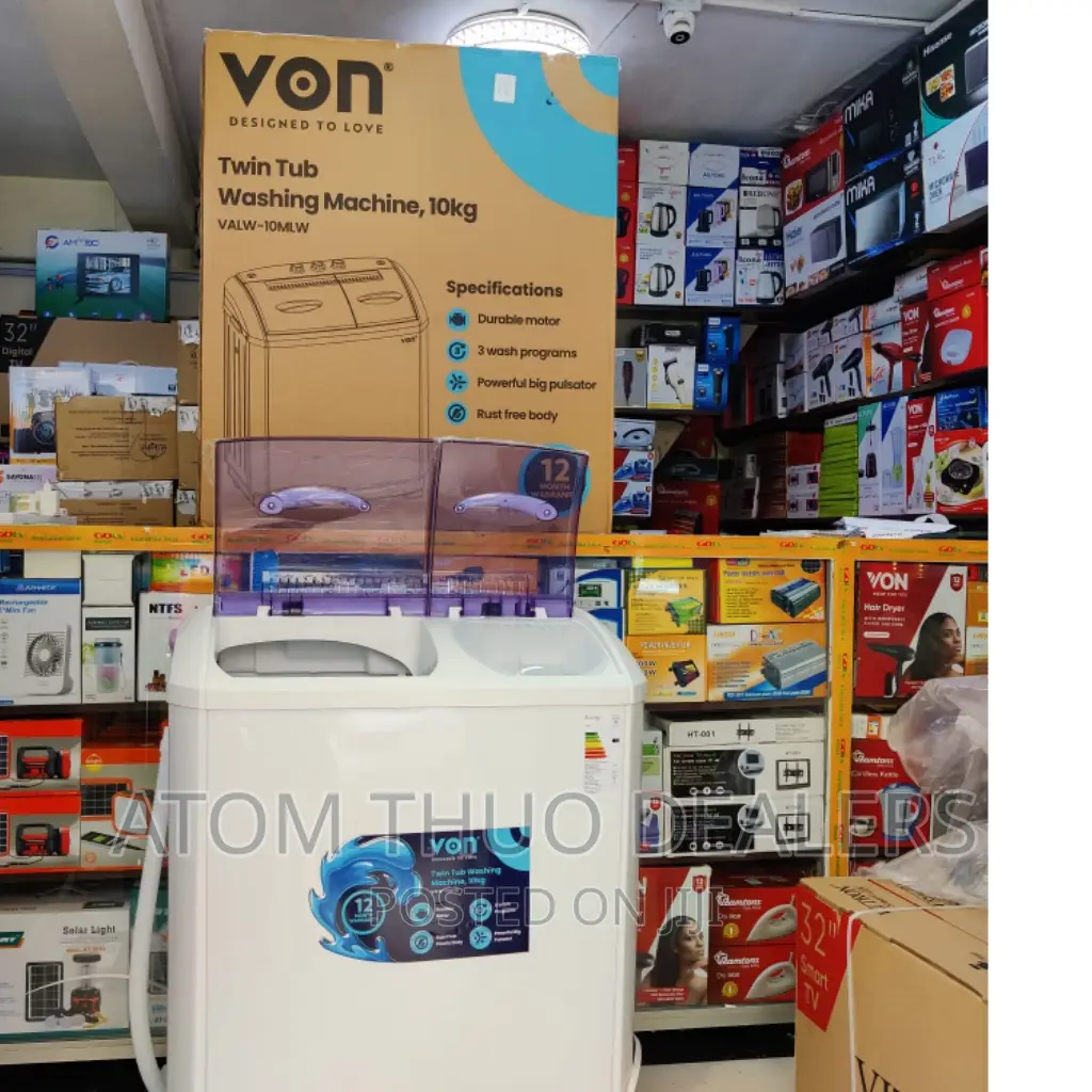 Von 10 Kg VALW-10MLW Twin Tub Top Load Washing Machine 