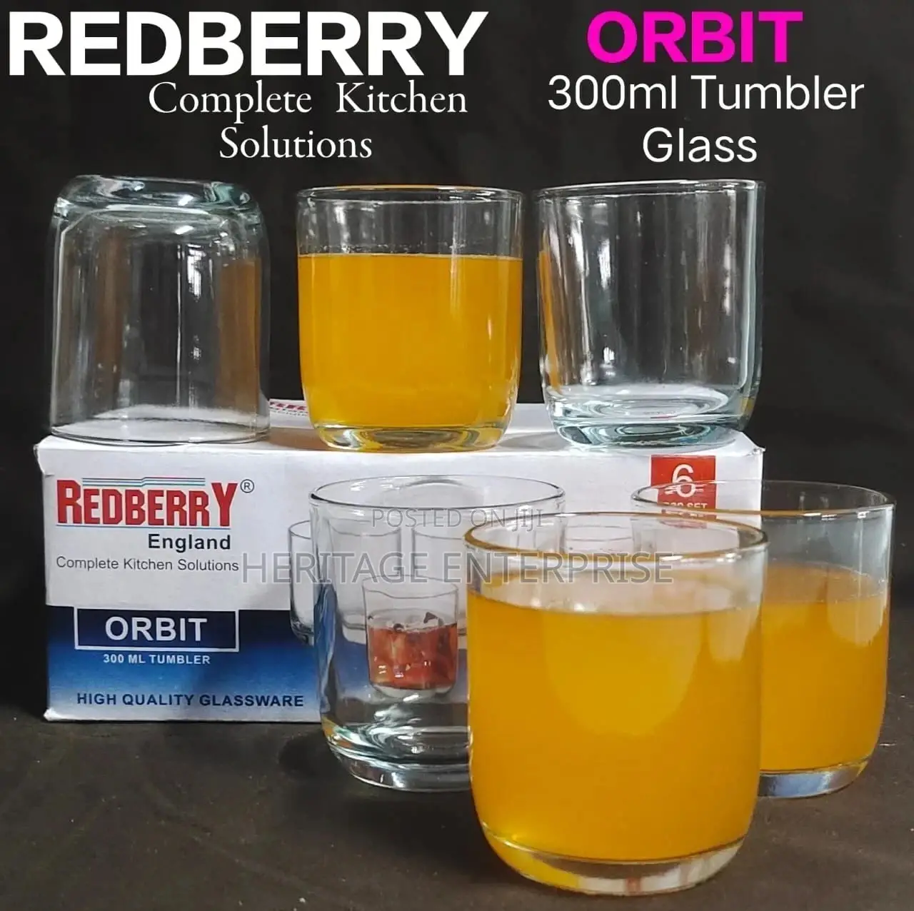 Redberry 6pcs Set -multipurpose 300ml Water/Juice Glasses.