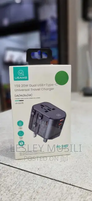 USAMS T59 Universal Travel Adapter 20W Dual USB Type-C
