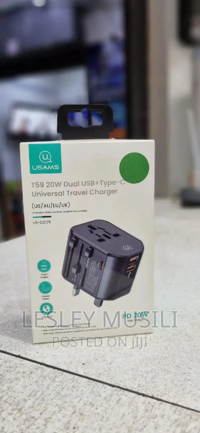 USAMS T59 Universal Travel Adapter 20W Dual USB Type-C