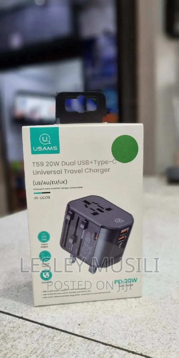 USAMS T59 Universal Travel Adapter 20W Dual USB Type-C