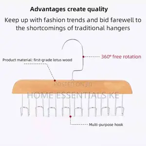 Wooden Plank 8 Hook Hanger for Bras,Tie,Pants