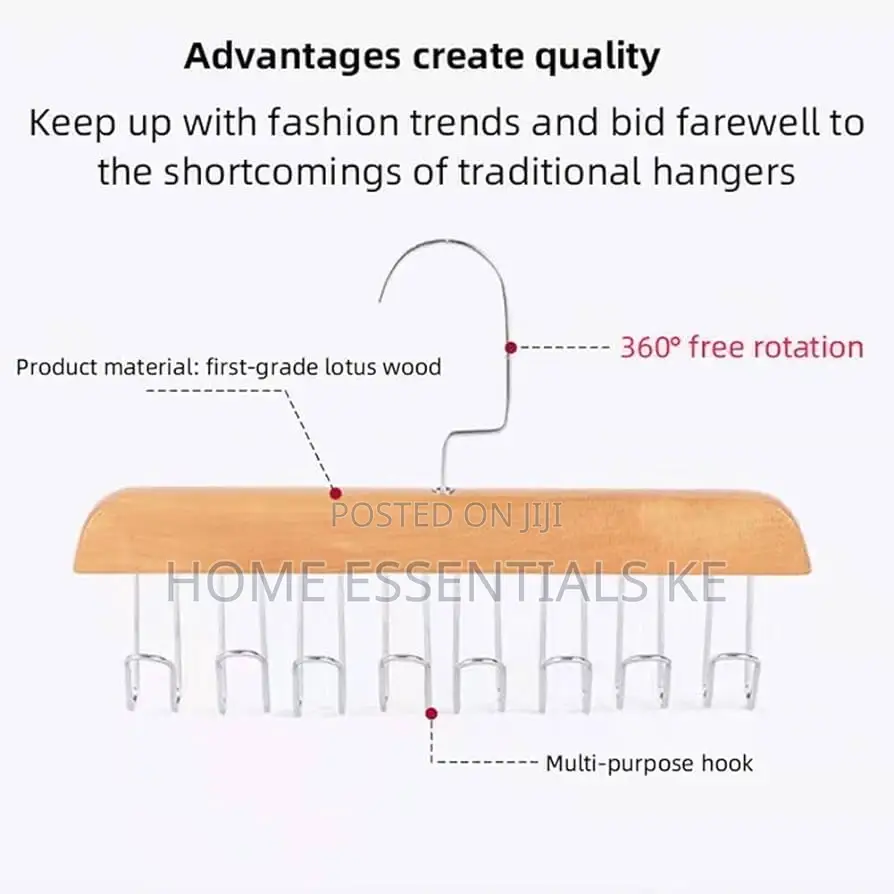 Wooden Plank 8 Hook Hanger for Bras,Tie,Pants