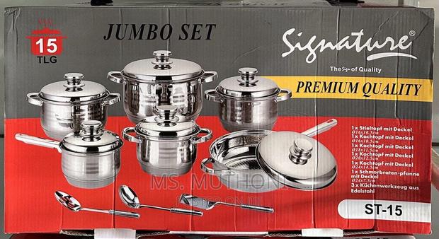 15 PCS Induction Base Stainless Steel Pots With Glass Lid - main view
