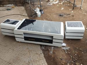 Coffee Table White and 2 Stools Marble Top Black. - thumbnail 2