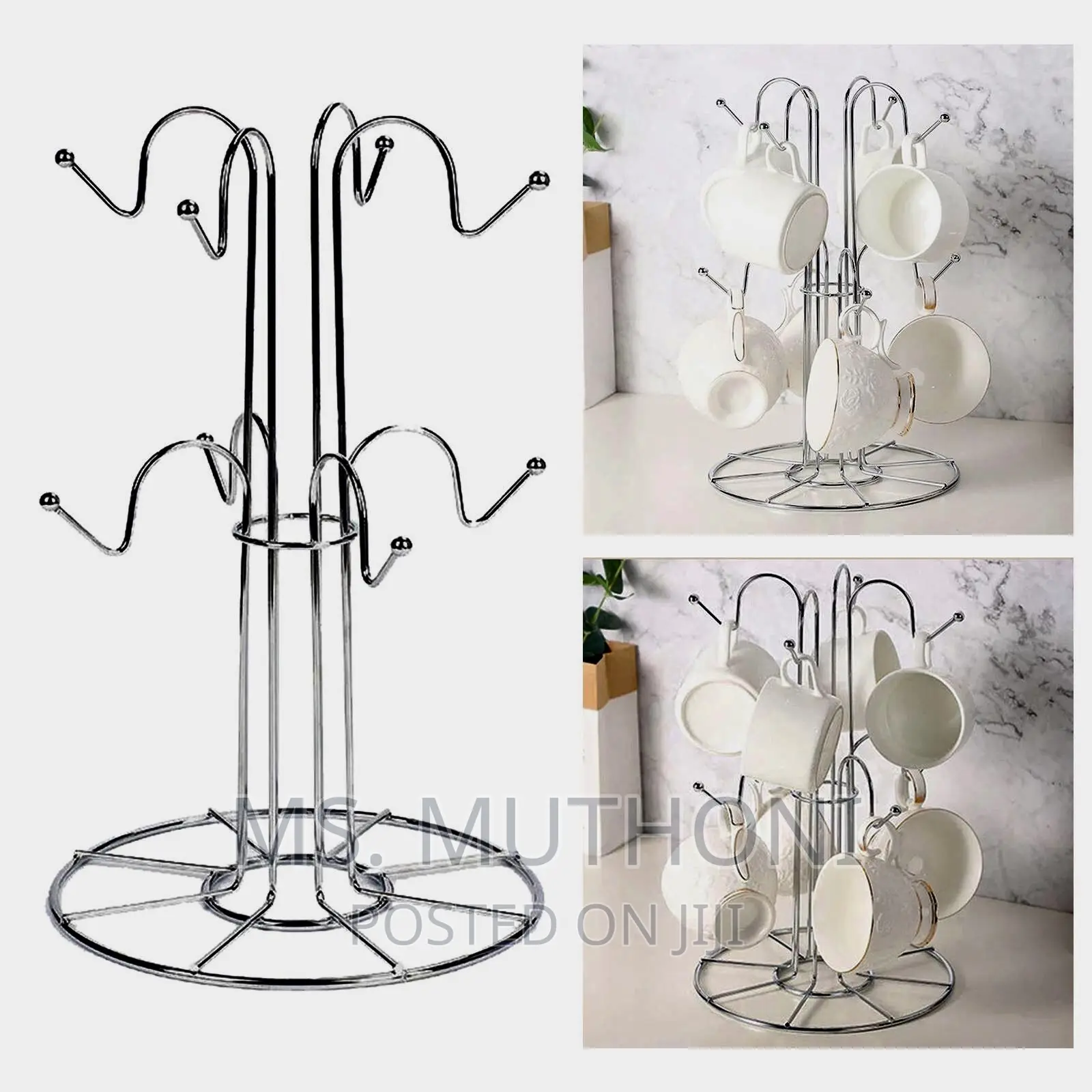 Strong Stainless Steel 8pc Mug Holder for Kitchen Countertop