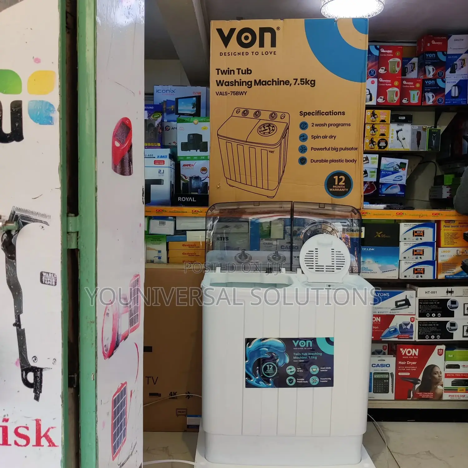 Von 7.5 Liter Twin Tab Washing Machine